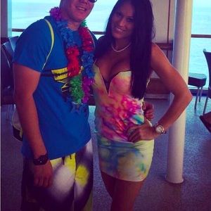 Sexy tie dye watercolor plunge front dress mini